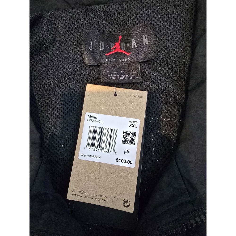 Nike Air Jordan Nylon Windbreaker Jacket Black Fv7299-010 - Men's Size 2XL NWT - Picture 2 of 16